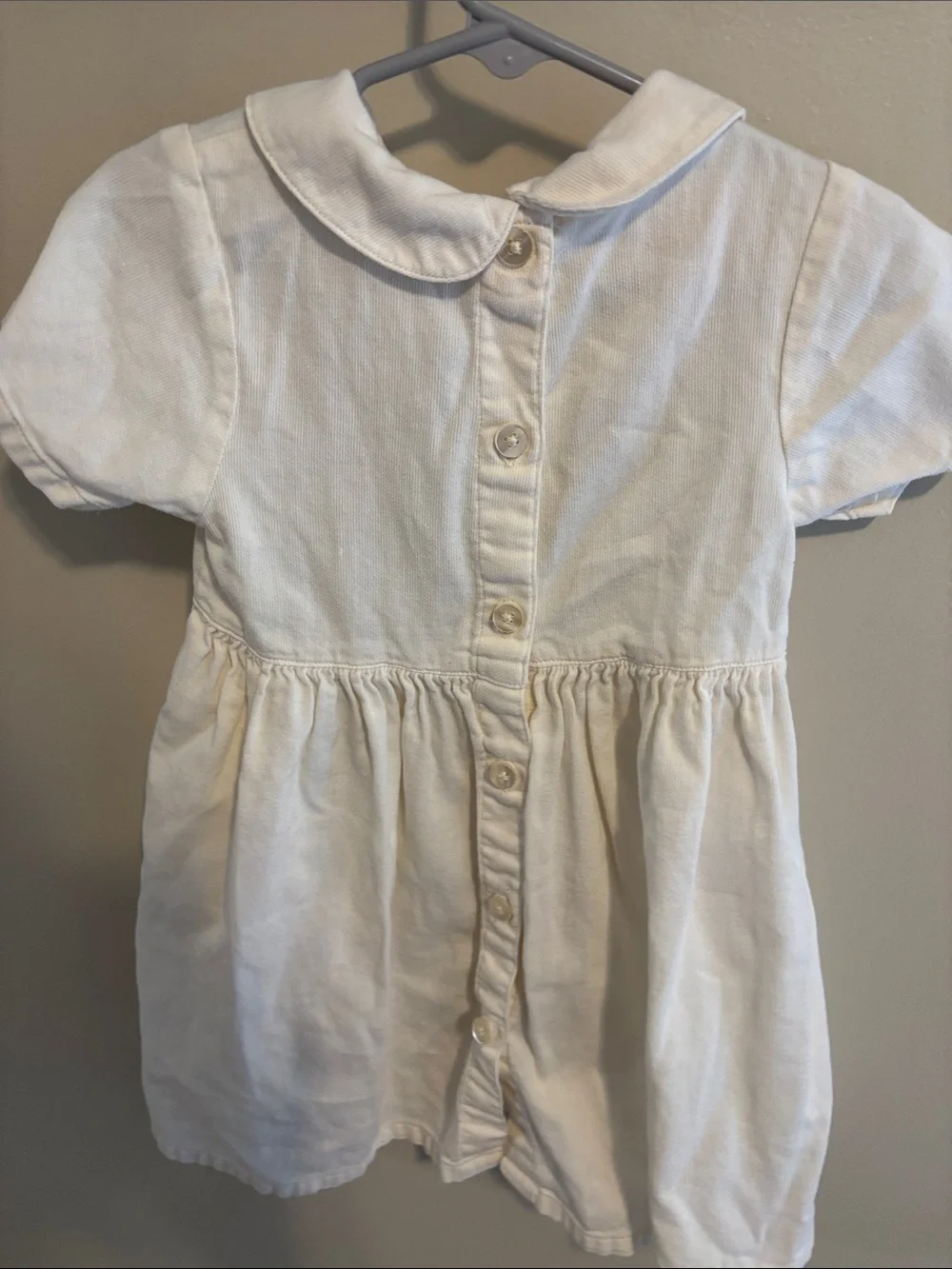 Baby Gap White Corduroy Dress Girls Size 30-36 Months Embroidered Flower Collar